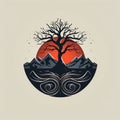 Volcano-themed Vector Logo With Tree-like Elements
