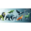 Illustration featuring a lion, bear, wolf, fox, deer, eagle, and Royalty Free Stock Photo