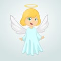 Illustration Featuring a Little Girl Dressed as an Angel. Vector cartoon. Royalty Free Stock Photo