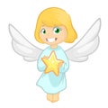 Illustration Featuring a Little Girl Dressed as an Angel. Vector cartoon Royalty Free Stock Photo