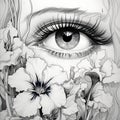 Iris Line Art: A Romantic Multilayered Illustration Of Lady\'s Eyes In Black And White