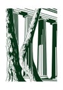 Illustration featuring neoclassical columns with an entablature, surrounded by tree Royalty Free Stock Photo