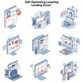 Illustration featuring nine computer screens displaying various Royalty Free Stock Photo
