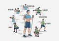 Illustration featuring a series of exercise demonstrations with Royalty Free Stock Photo