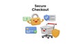 Secure Checkout Illustration with Shopping Cart Lock and Shield Emojis Royalty Free Stock Photo