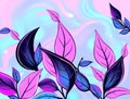illustration featuring stylized blue and pink leaf pattern with soft gradient swirling Royalty Free Stock Photo
