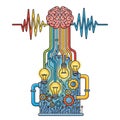 Illustration featuring a stylized brain connected to colorful Royalty Free Stock Photo