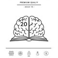 Illustration featuring a stylized brain emerging from an open book. The number \