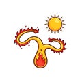 Abstract blazing sun with stylized flames vector illustration on white. Royalty Free Stock Photo