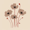 Minimalist Poppy Line Art On Taupe Background Royalty Free Stock Photo