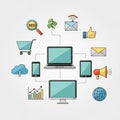 Illustration featuring technology and digital marketing Royalty Free Stock Photo