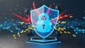 Illustration featuring a transparent blue shield with a lock symbol, represen Royalty Free Stock Photo