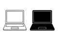 Laptop illustration, black and white, outline and silhouette versions Royalty Free Stock Photo