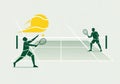 Illustration featuring two stylized human figures playing tennis Royalty Free Stock Photo