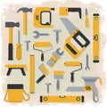 Illustration featuring a variety of hand tools arranged in a light beige square with a Royalty Free Stock Photo