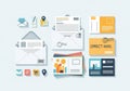 Illustration featuring various mail-related items and icons. Royalty Free Stock Photo