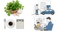 Illustration featuring various scenes and objects: Fresh parsley and garlic displayed in Royalty Free Stock Photo