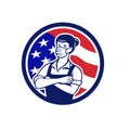 Female Supermarket Worker USA Flag Circle Retro