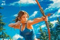 Illustration of female archer pointing at the target on championship Royalty Free Stock Photo