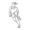 illustration female basketball player . black and white sketch, white background