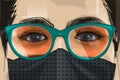 Illustration female close up eye with eyelash, vector art. Person portrait with sunglasses. Beauty face young woman. Abstract