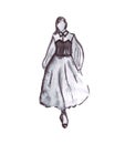 Illustration of a female in a dress with ruffles and corset