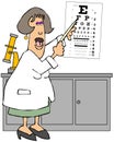 Female eye doctor pointing to an eye chart