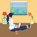 Illustration of female freelancers doing her work at home