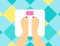 Illustration of female legs on the floor scales. Vector weight watcher. The problem of excess weight, the concept of a healthy li Royalty Free Stock Photo