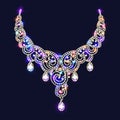 female shiny wedding necklace with precious stones