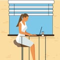 Illustration of female software developer working at cafe