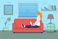 Illustration of female software developer working at couch
