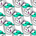 Illustration of a female toilet. Clothes and accessories. Seamless pattern.