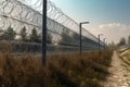 Illustration of a fence between two countries, 3 metres high, barbed wire, Border fence, militarily