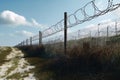 Illustration of a fence between two countries, 3 metres high, barbed wire, Border fence, militarily