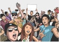 Illustration of festival crowd going crazy at concert