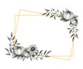 Festive autumn frame with pumpkins and sunflower decorations, fall floral line art design,vintage autumnal design for thanksgiving