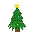 Illustration of festive Christmass tree with lights.