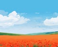 an illustration of a field of poppies under a blue sky