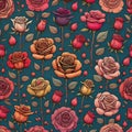 Illustration of a field of roses. Pattern