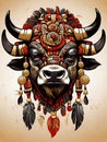 Illustration of the fierce bull face of an indigenous tribe,indigenous people, tribe. Ai generated.