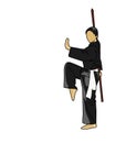 illustration of a fighter carrying a wooden stick for the art of pencak silat