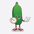 Finger Lime cartoon mascot character holding a clock