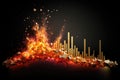 Illustration of fire in the form of graphs and diagrams on a dark background, Stock chart, growth curve, graph, uptrend, chart Royalty Free Stock Photo