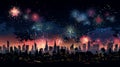 Illustration of The fireworks over the metropolis lit up the night sky like a million stars Royalty Free Stock Photo