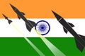 Illustration of firing missiles on India flag background. China India conflict 2020 Asia crisis. Missile India image. vector