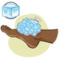 Illustration of first aid person afro descendant, foot with ice bag, side view Royalty Free Stock Photo