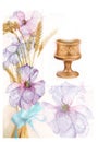 Illustration for the first communion with chalice and flowers