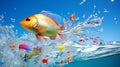 illustration of fish jumping out of water. Generative AI Royalty Free Stock Photo