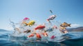 illustration of fish jumping out of water. Generative AI Royalty Free Stock Photo